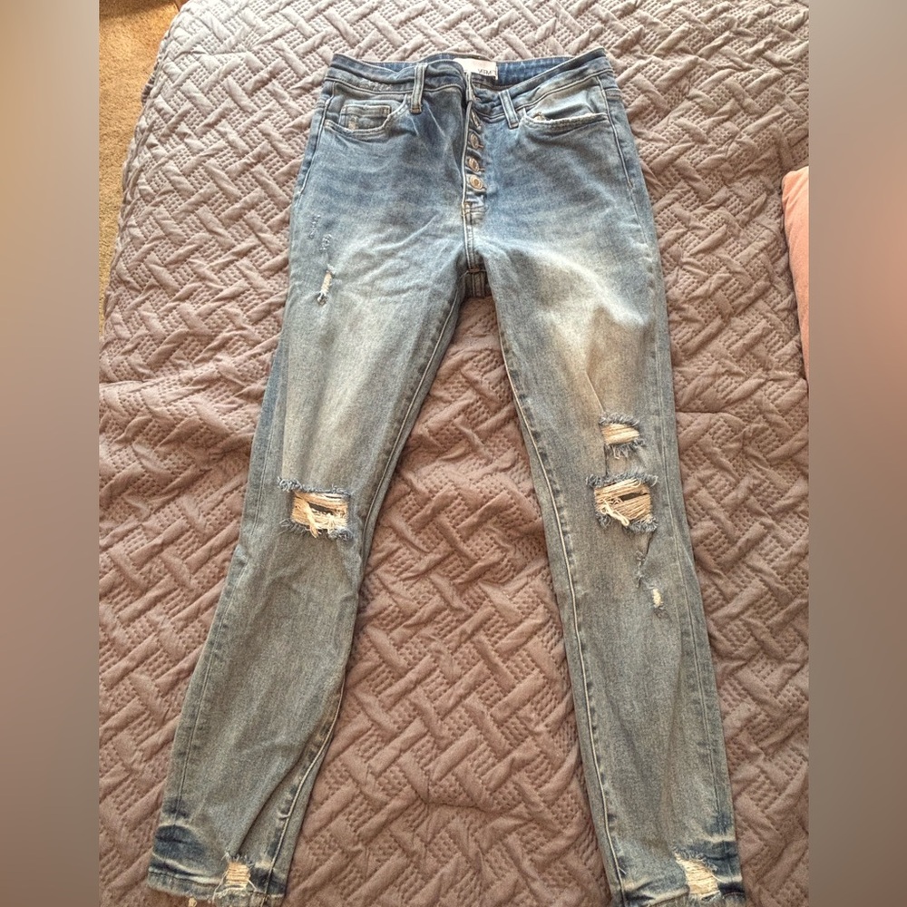 Trendy Blue Distressed Skinny Jeans